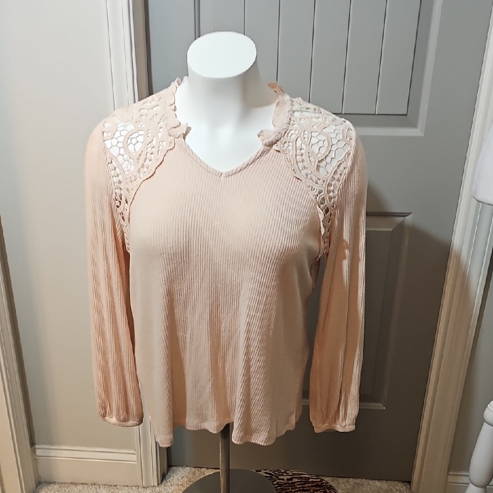 Cato Women's Blouse with Lace Accents - Light Pink